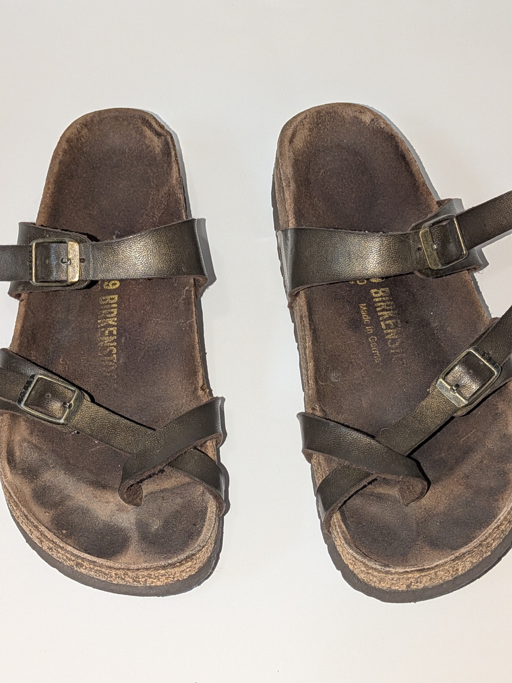 Birkenstock Brown Leather Buckle Slide Sandals